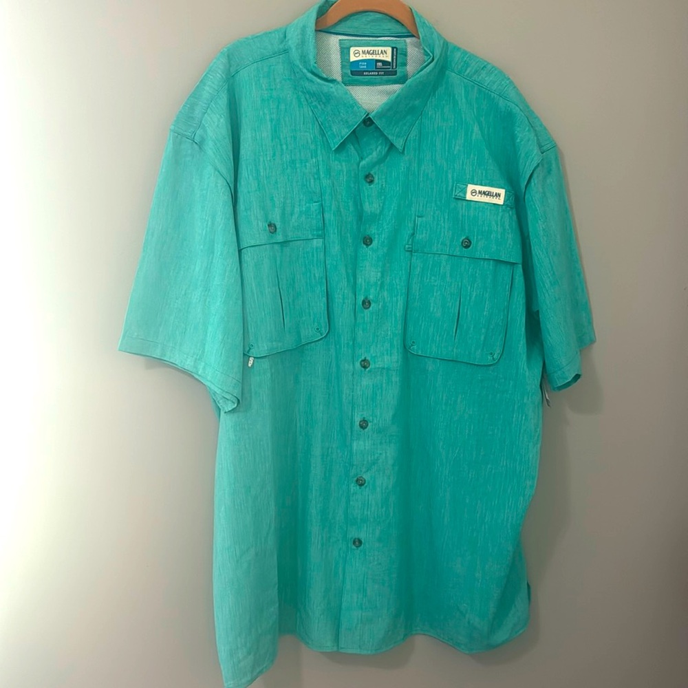 New tags, Magellan outdoors, Fish gear relax fit green shirt men’s size 2 XL